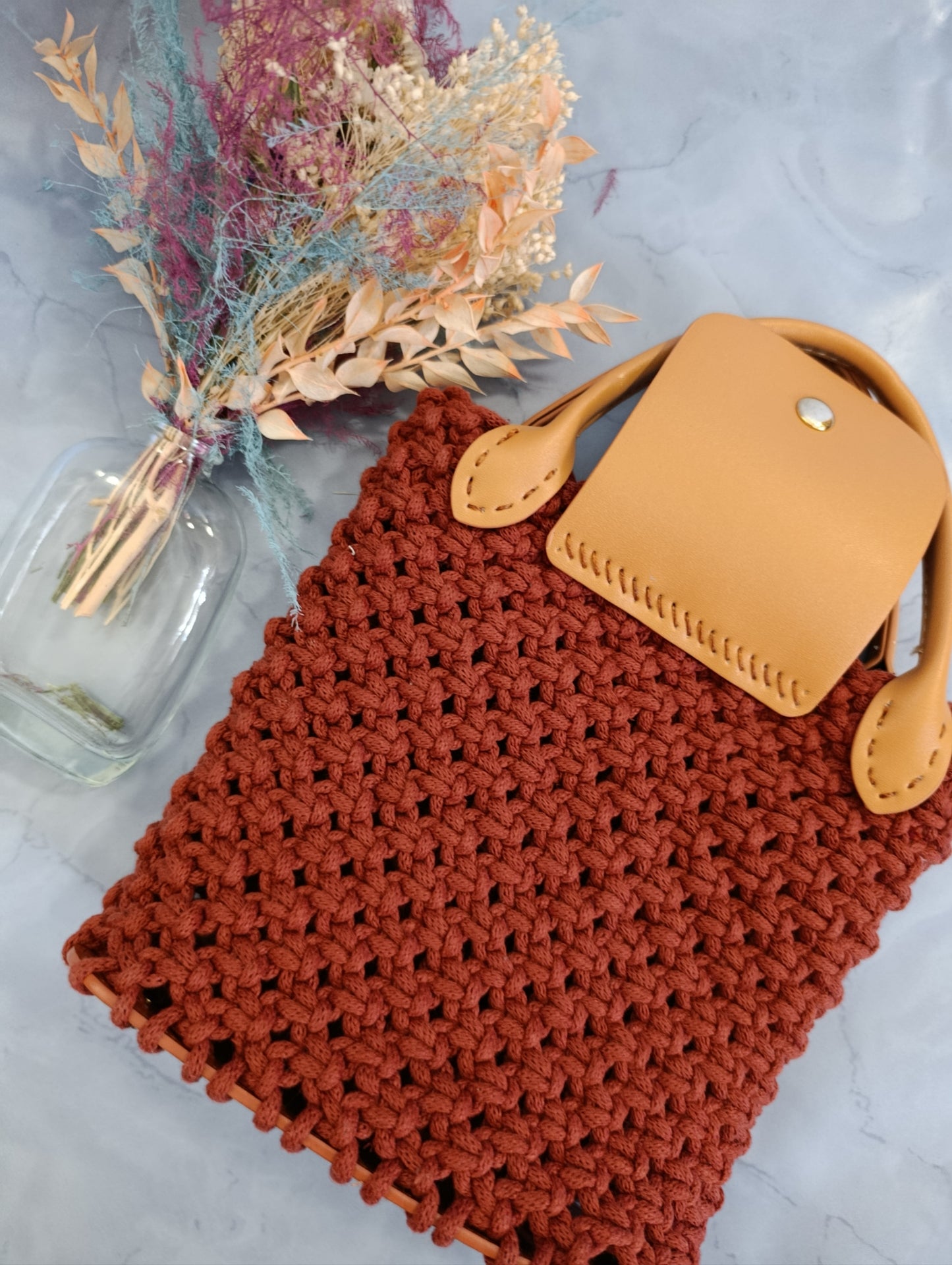 Sac à main macramé rouille