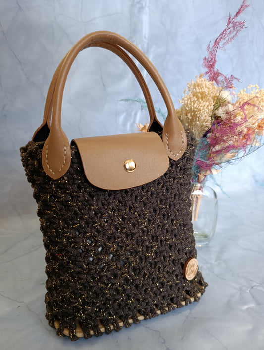 Sac à main macramé noir & or