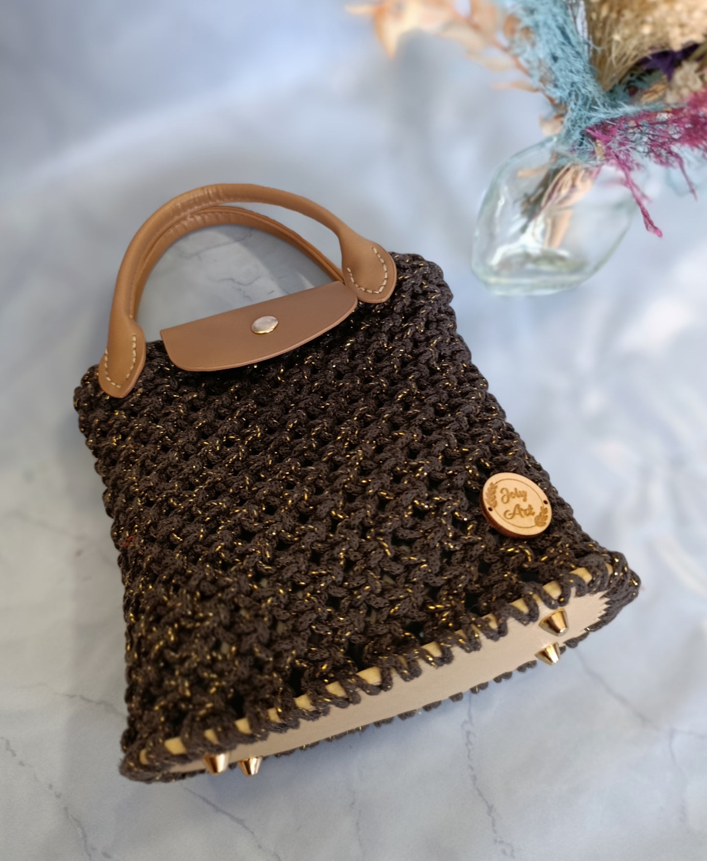 Sac à main macramé noir & or