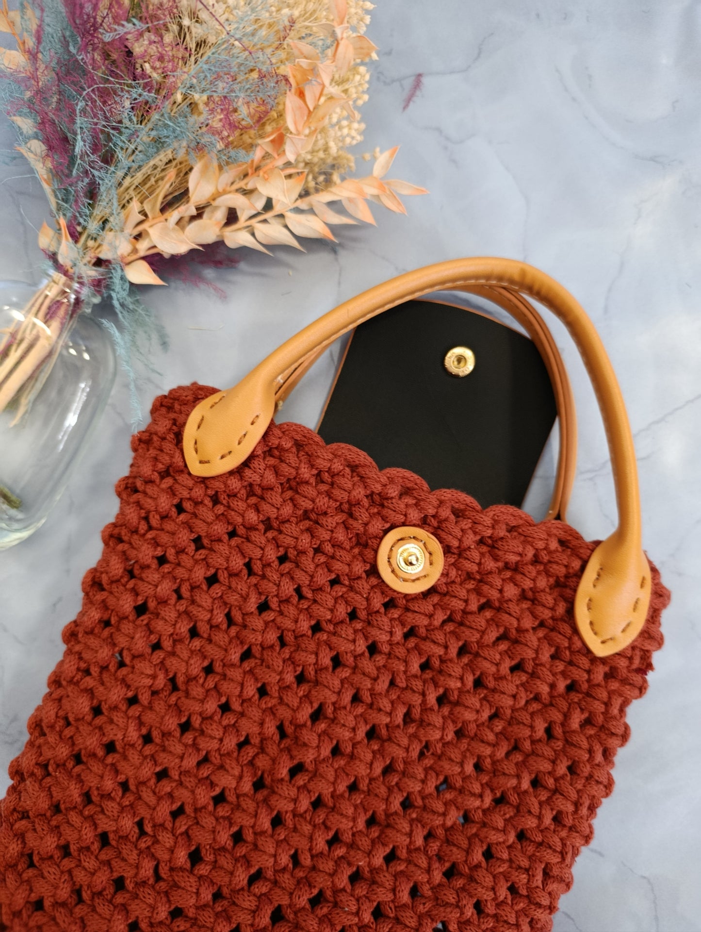 Sac à main macramé rouille