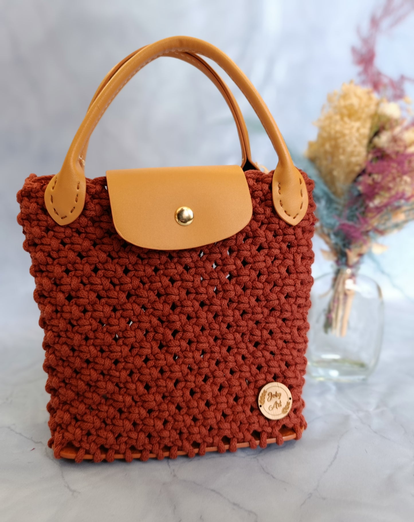 Sac à main macramé rouille
