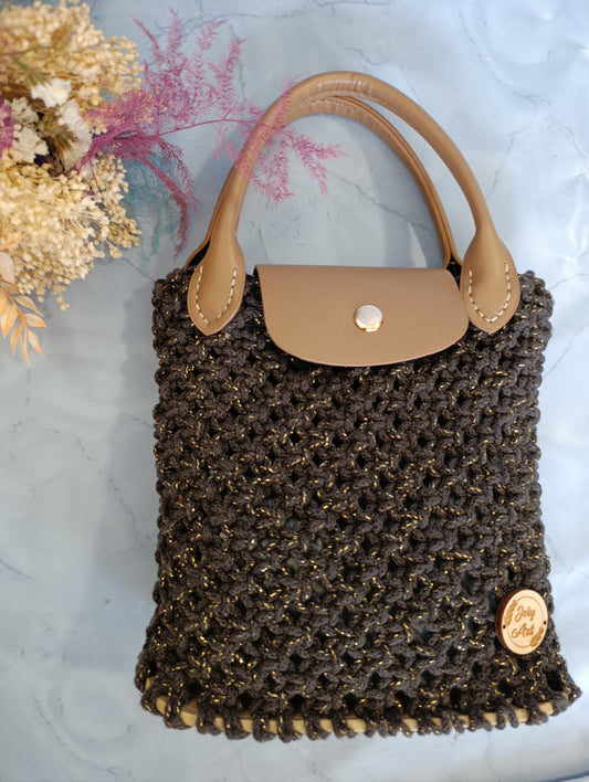 Sac à main macramé noir & or