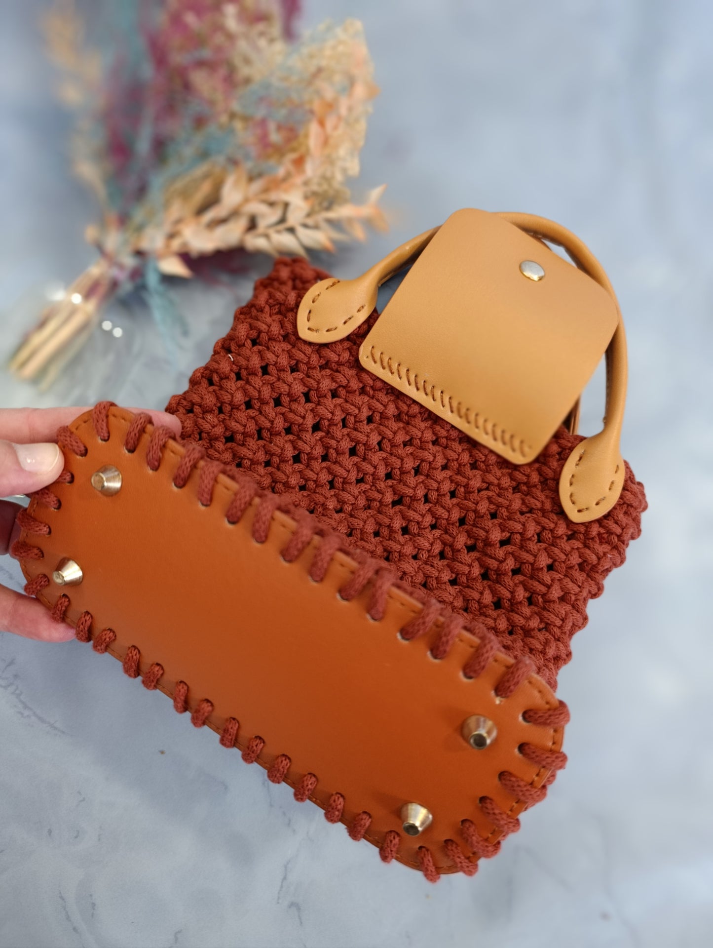 Sac à main macramé rouille